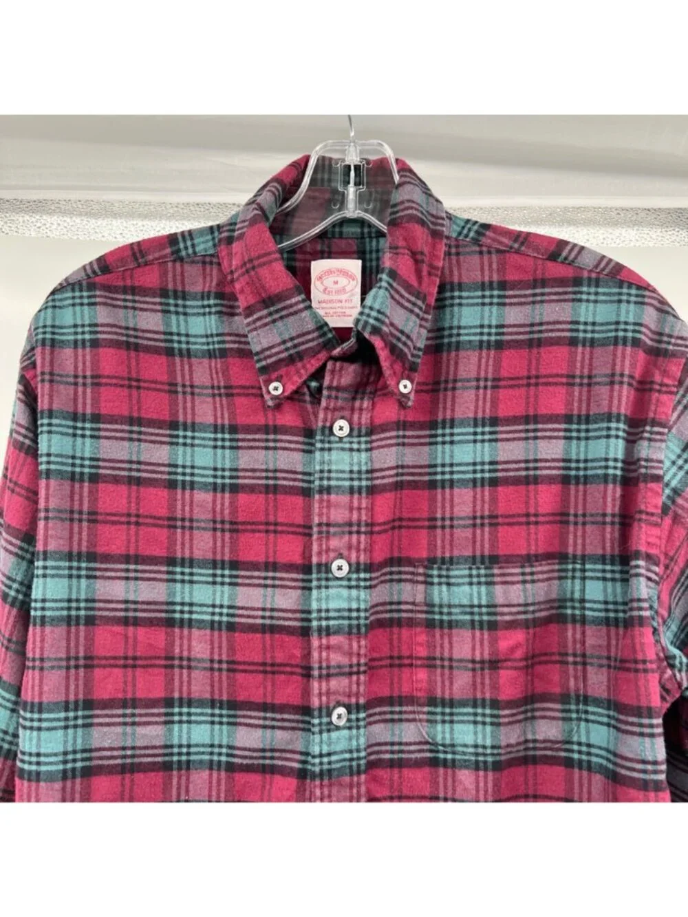 Brooks Brothers Men's Plaid Button Up Shirt Madison Fit Maroon/Multi Medium